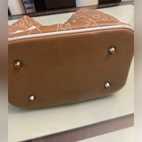 Samoe Square Top Handle Bag Mixed Colors Pockets Size 10H X 8L Brown Tan Beige - Picture 5 of 16